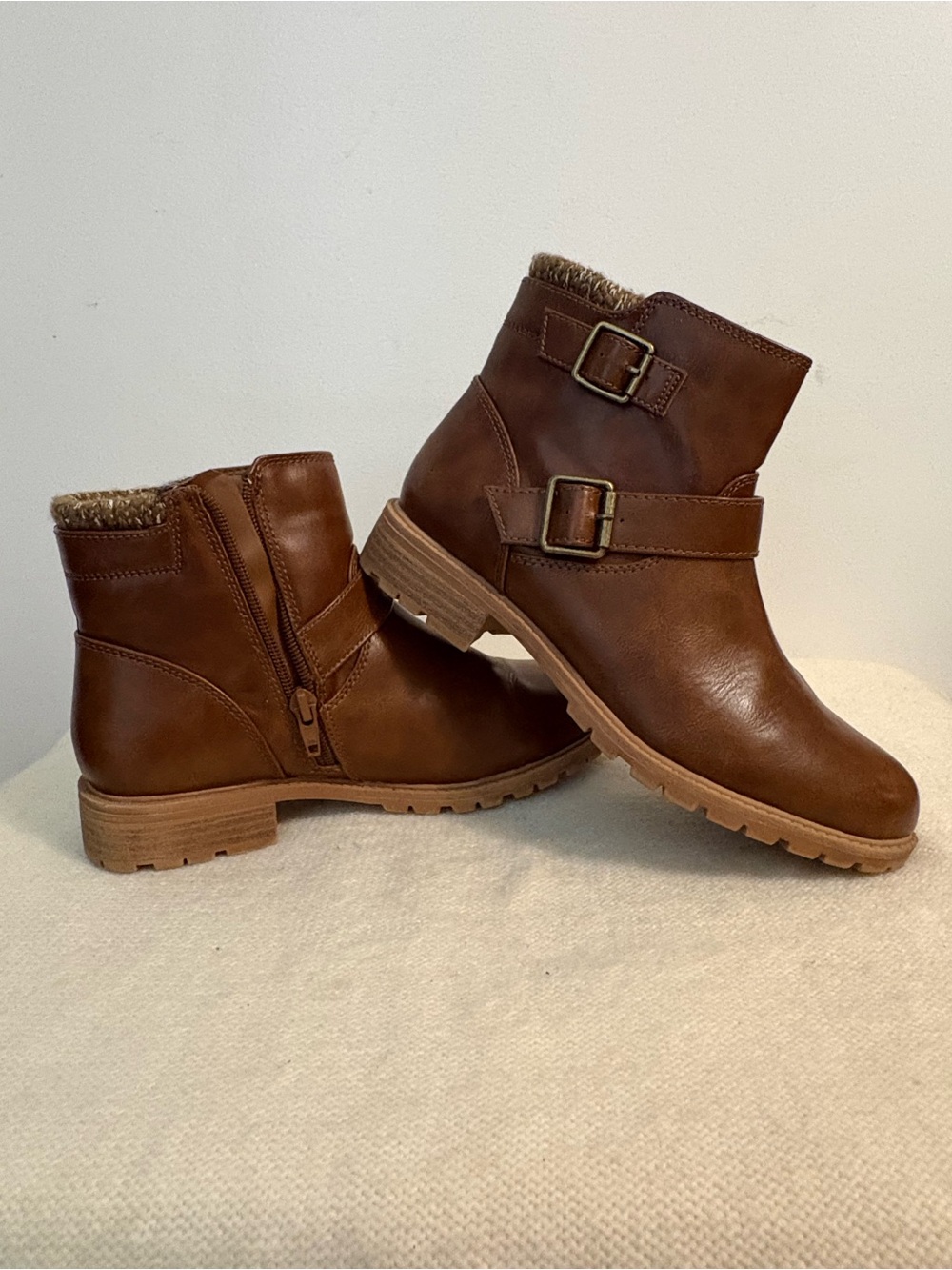 Women's Brown Leather Ankle Boots with Buckle Strap. Size 4. - Picture 6 of 9